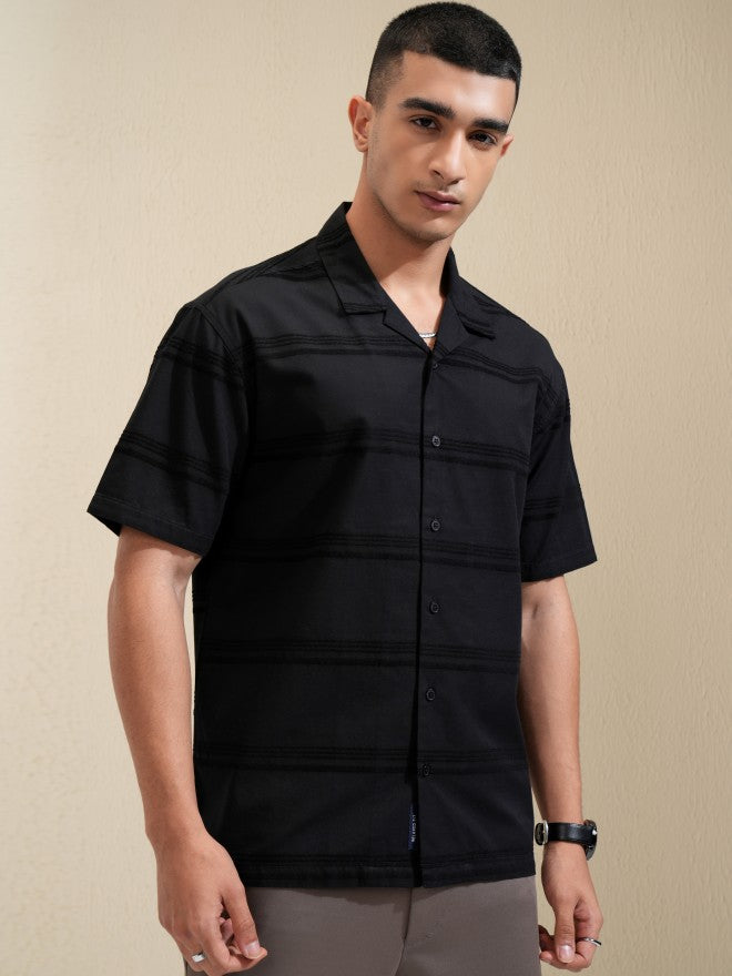 Highlander Men Black Striped Relaxed Fit Casual Shirt - Black - Image 6