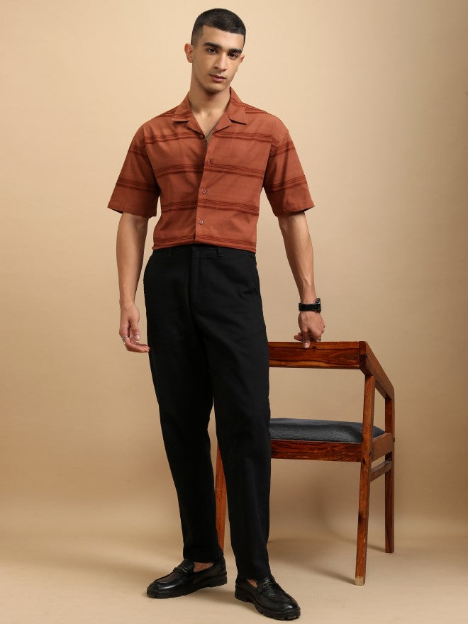 Highlander Men Rust Striped Relaxed Fit Casual Shirt - Rust - Image 2