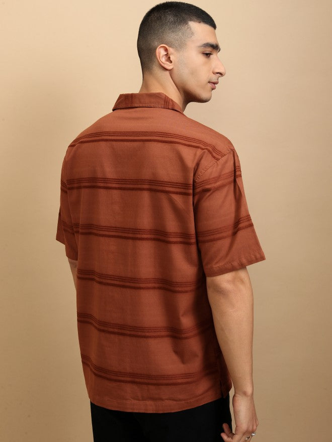 Highlander Men Rust Striped Relaxed Fit Casual Shirt - Rust - Image 3