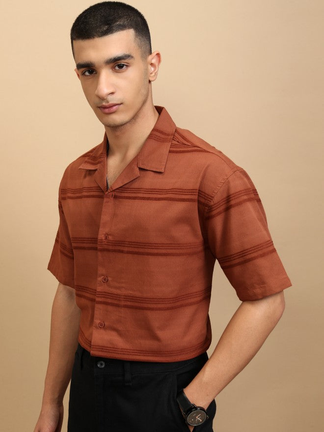 Highlander Men Rust Striped Relaxed Fit Casual Shirt - Rust - Image 4