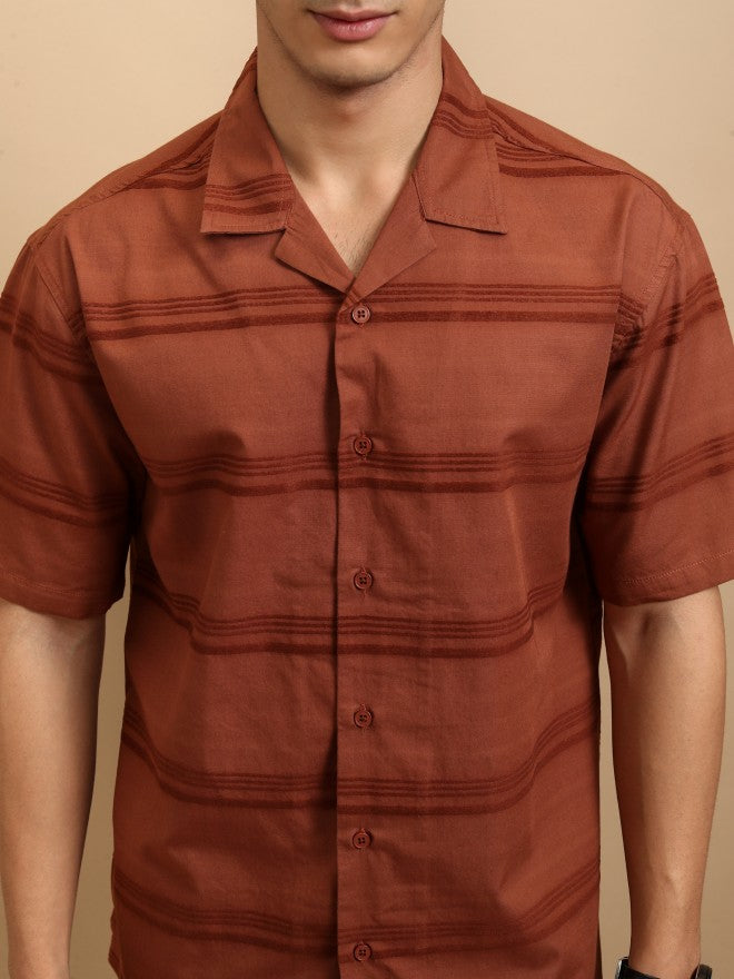 Highlander Men Rust Striped Relaxed Fit Casual Shirt - Rust - Image 5