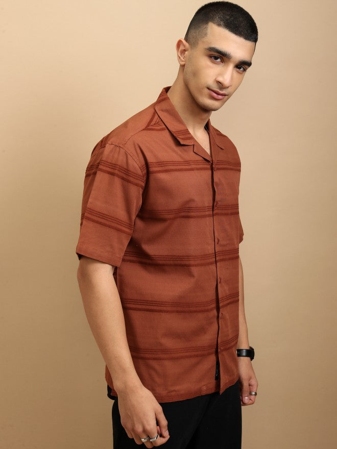 Highlander Men Rust Striped Relaxed Fit Casual Shirt - Rust - Image 6