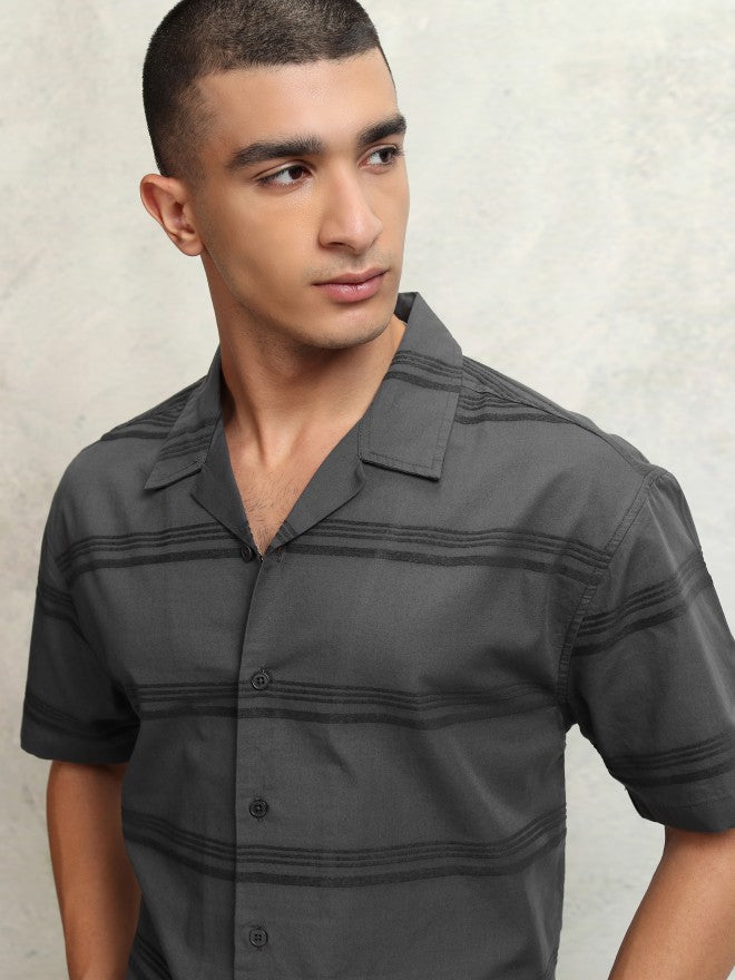 Highlander Men Grey Striped Relaxed Fit Casual Shirt - Grey - Image 1