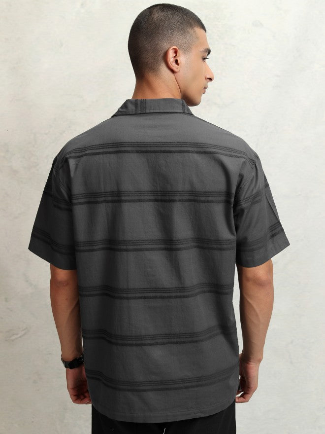 Highlander Men Grey Striped Relaxed Fit Casual Shirt - Grey - Image 3