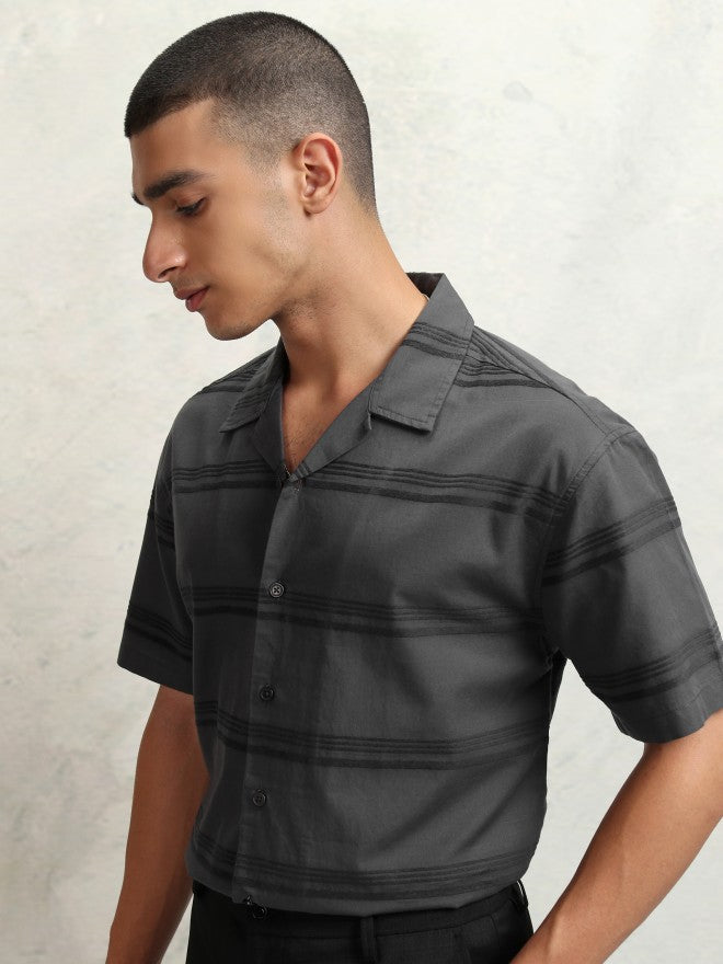 Highlander Men Grey Striped Relaxed Fit Casual Shirt - Grey - Image 4