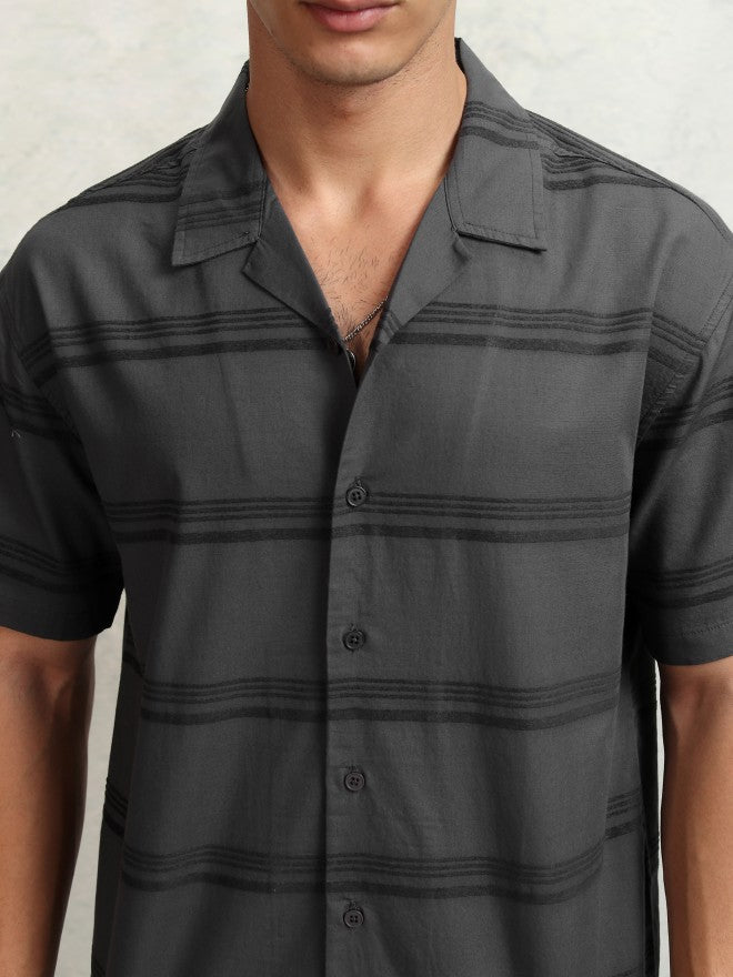 Highlander Men Grey Striped Relaxed Fit Casual Shirt - Grey - Image 5