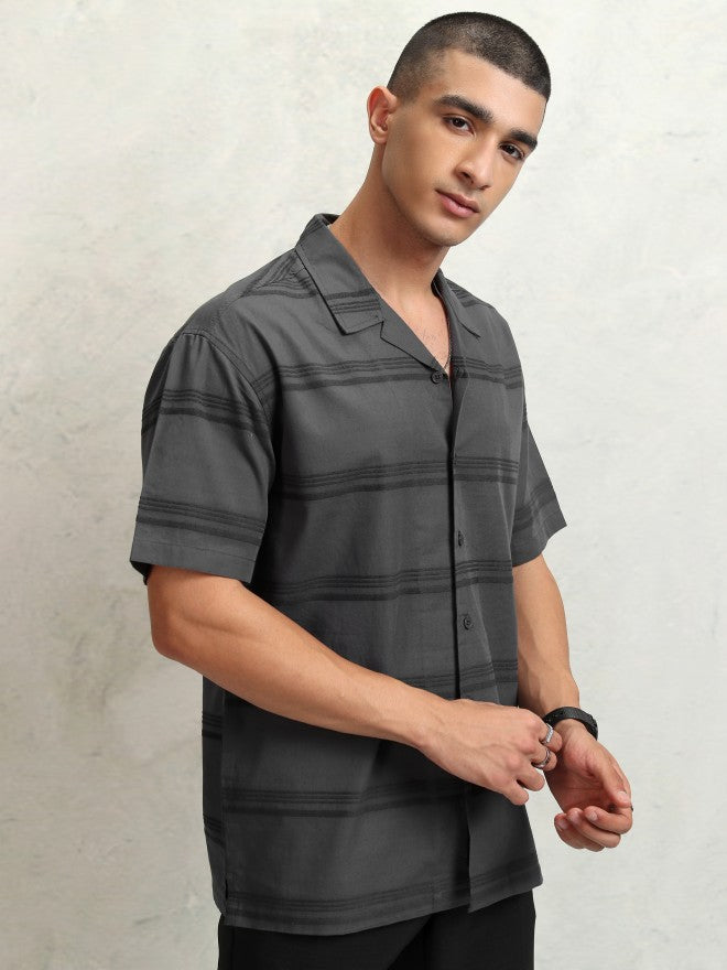 Highlander Men Grey Striped Relaxed Fit Casual Shirt - Grey - Image 6