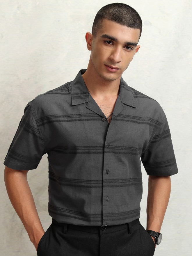 Highlander Men Grey Striped Relaxed Fit Casual Shirt - Grey - Image 7