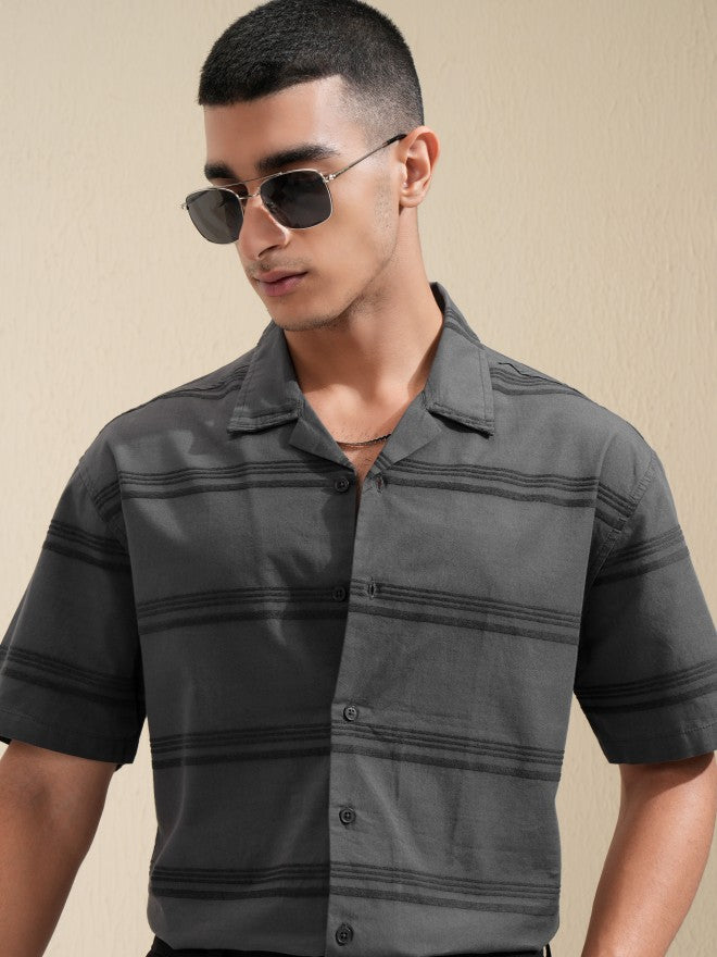 Highlander Men Grey Striped Relaxed Fit Casual Shirt - Grey - Image 1
