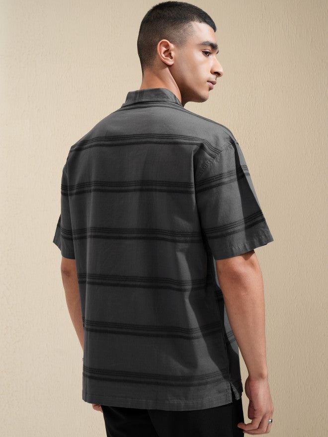 Highlander Men Grey Striped Relaxed Fit Casual Shirt - Grey - Image 3