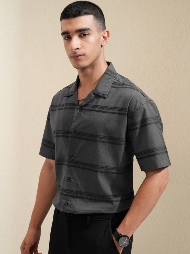 Highlander Men Grey Striped Relaxed Fit Casual Shirt - Grey - Image 4