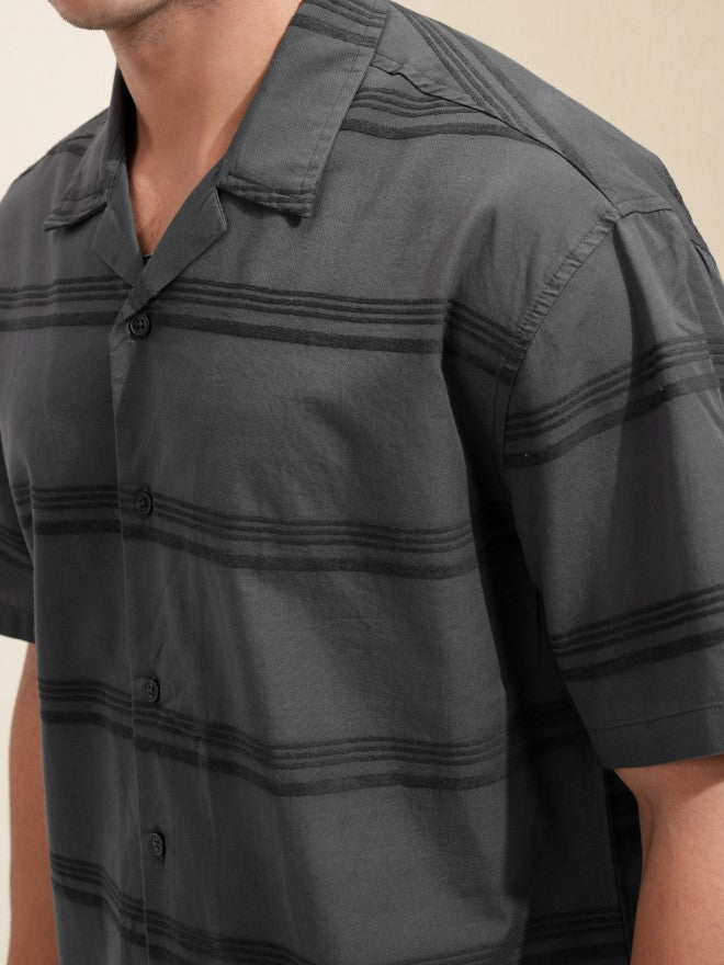 Highlander Men Grey Striped Relaxed Fit Casual Shirt - Grey - Image 5