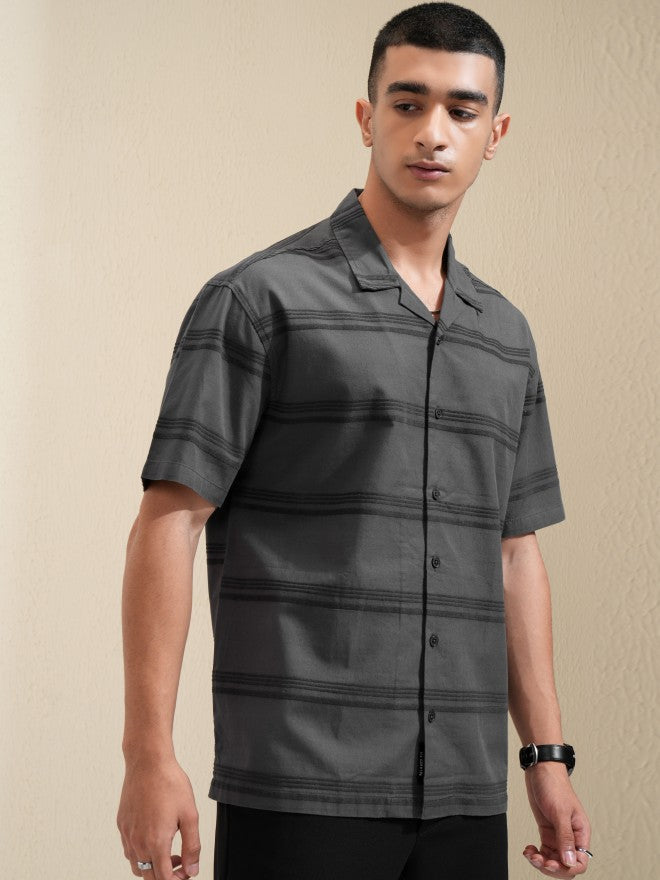 Highlander Men Grey Striped Relaxed Fit Casual Shirt - Grey - Image 6