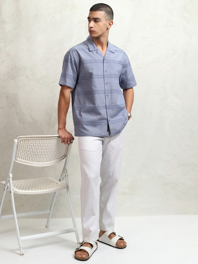 Highlander Men Blue Striped Relaxed Fit Casual Shirt - Blue - Image 2