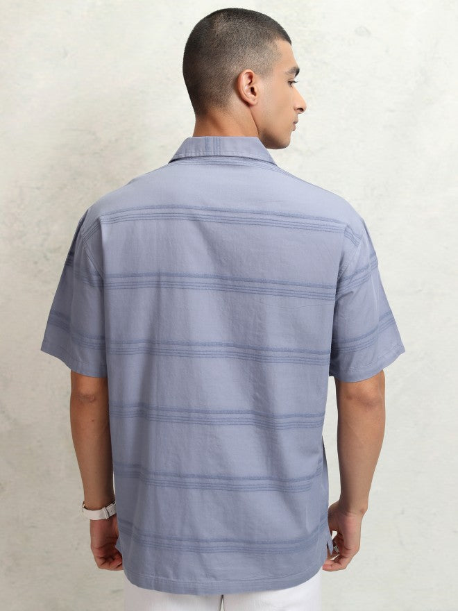 Highlander Men Blue Striped Relaxed Fit Casual Shirt - Blue - Image 3