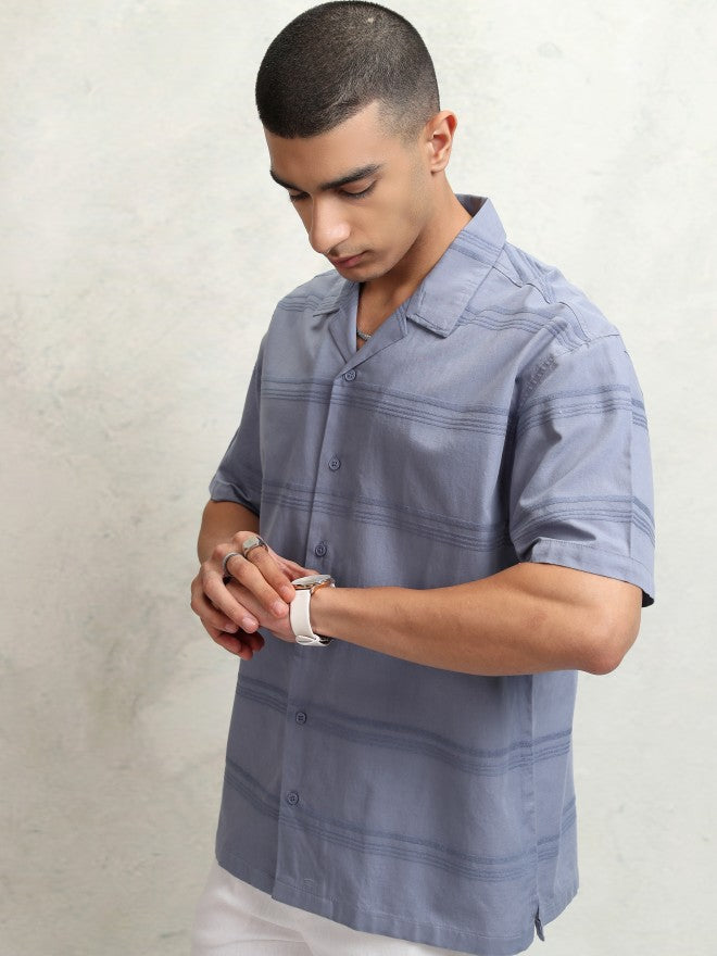 Highlander Men Blue Striped Relaxed Fit Casual Shirt - Blue - Image 4