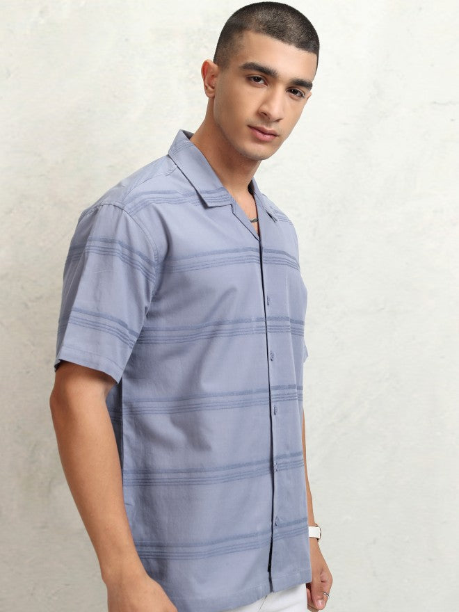 Highlander Men Blue Striped Relaxed Fit Casual Shirt - Blue - Image 6