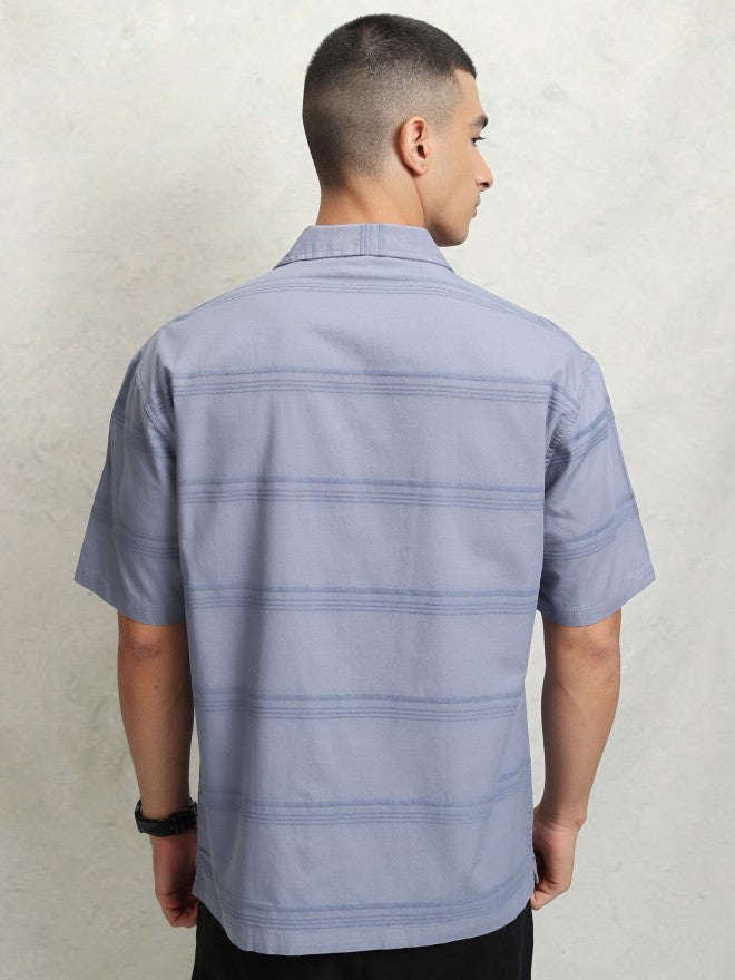 Highlander Men Blue Striped Relaxed Fit Casual Shirt - Blue - Image 3