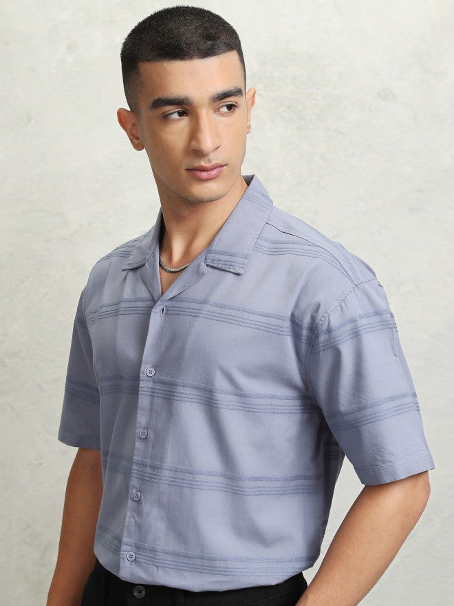 Highlander Men Blue Striped Relaxed Fit Casual Shirt - Blue - Image 4