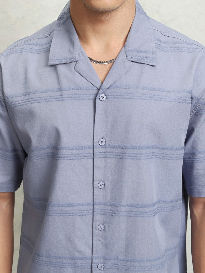 Highlander Men Blue Striped Relaxed Fit Casual Shirt - Blue - Image 5