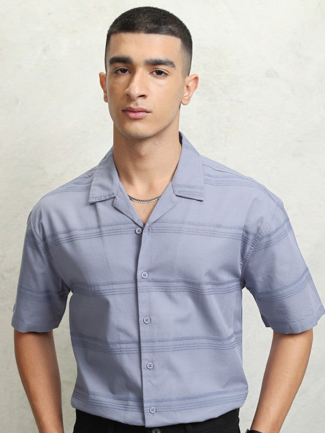 Highlander Men Blue Striped Relaxed Fit Casual Shirt - Blue - Image 7