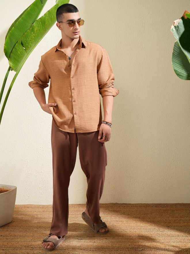 Highlander Men Brown Self Design Relaxed Fit Casual Shirt - Brown - Image 2