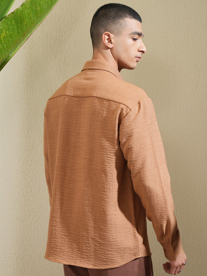 Highlander Men Brown Self Design Relaxed Fit Casual Shirt - Brown - Image 3