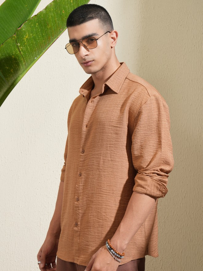 Highlander Men Brown Self Design Relaxed Fit Casual Shirt - Brown - Image 4