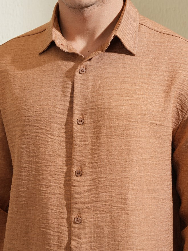 Highlander Men Brown Self Design Relaxed Fit Casual Shirt - Brown - Image 5
