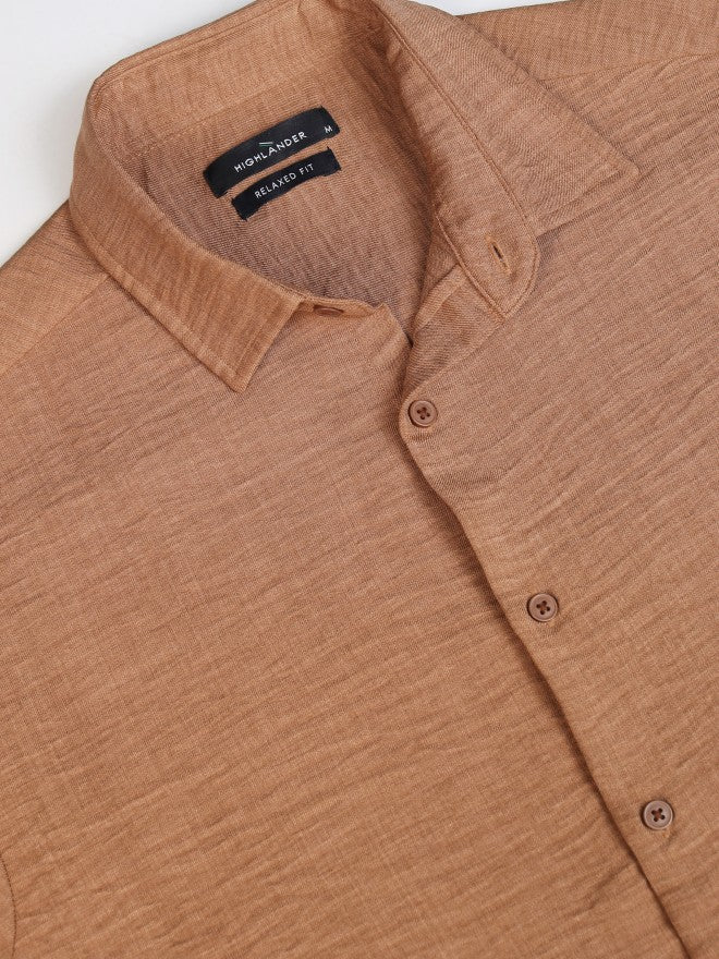 Highlander Men Brown Self Design Relaxed Fit Casual Shirt - Brown - Image 7