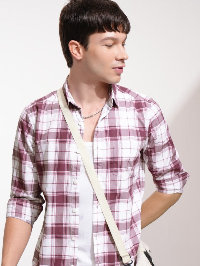 Highlander Men Pink Checked Regular Fit Casual Shirt - Pink - Image 1