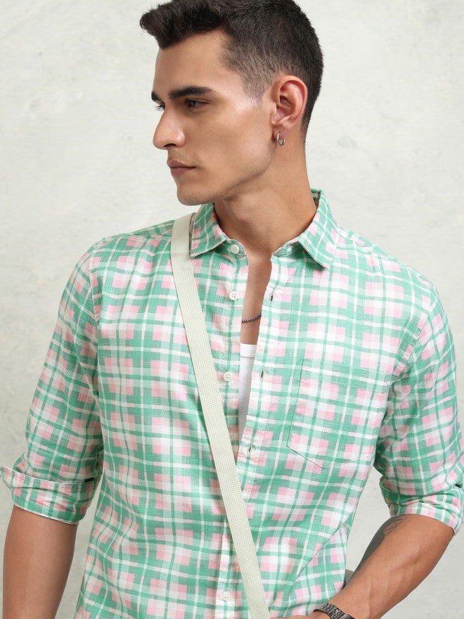 Highlander Men Pink Checked Regular Fit Casual Shirt - Pink - Image 1