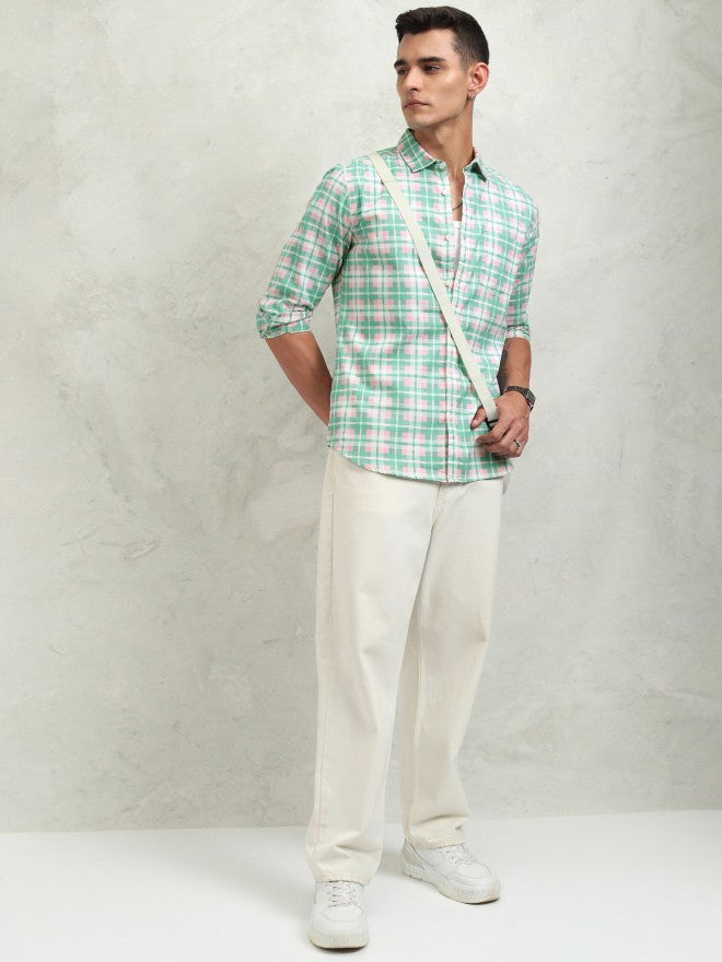 Highlander Men Pink Checked Regular Fit Casual Shirt - Pink - Image 2