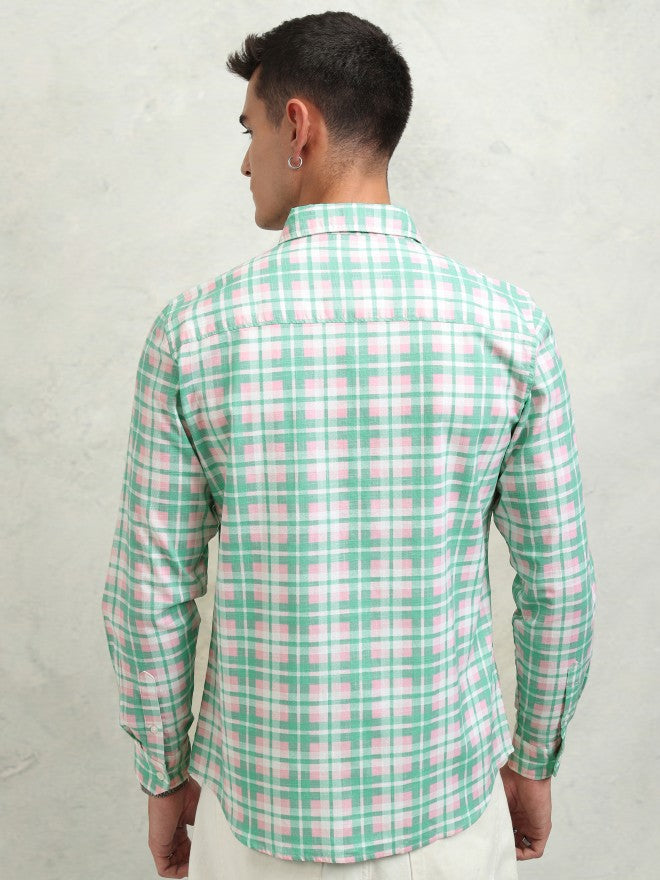 Highlander Men Pink Checked Regular Fit Casual Shirt - Pink - Image 3