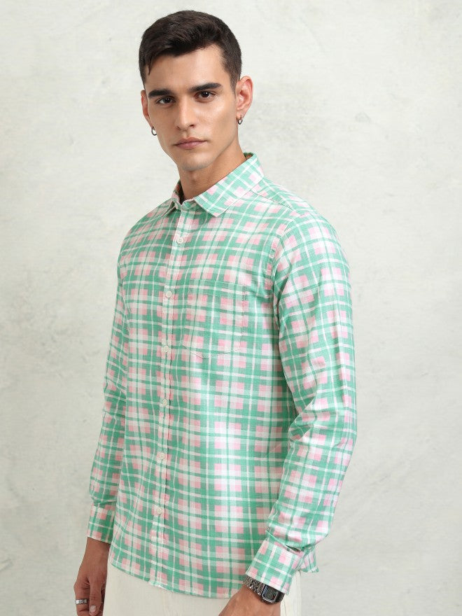 Highlander Men Pink Checked Regular Fit Casual Shirt - Pink - Image 4