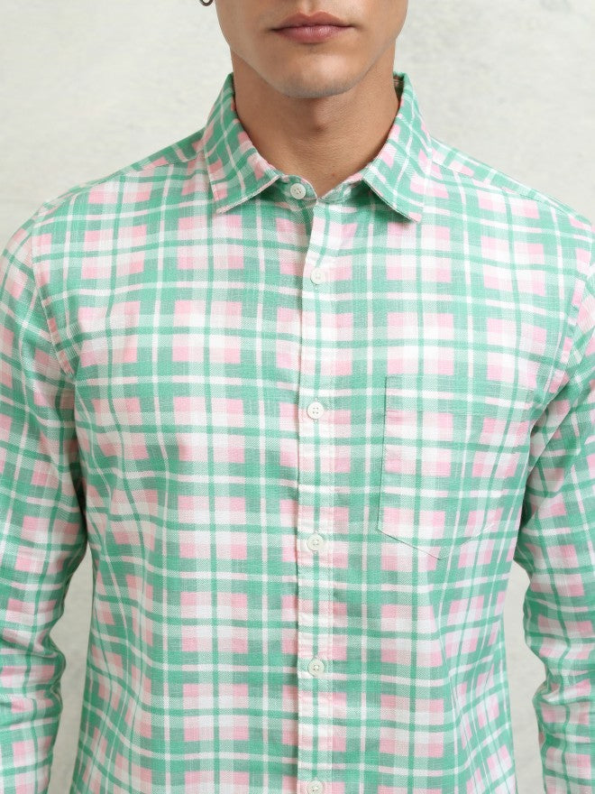 Highlander Men Pink Checked Regular Fit Casual Shirt - Pink - Image 5
