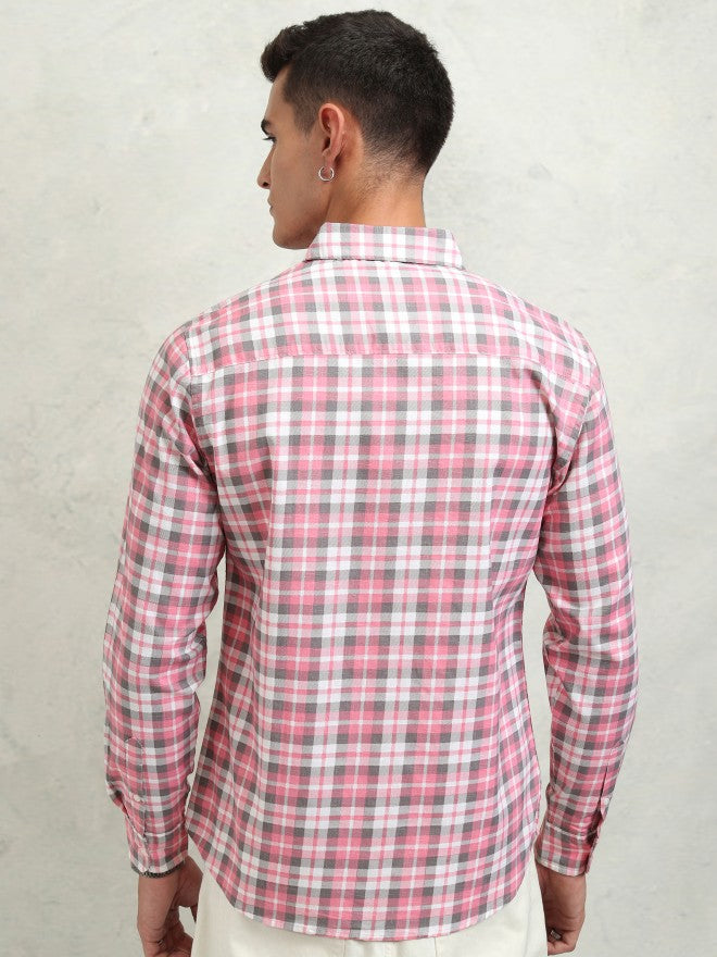 Highlander Men Pink Checked Regular Fit Casual Shirt - Pink - Image 3