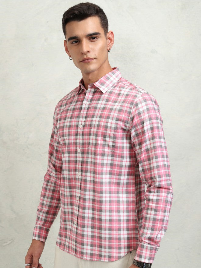 Highlander Men Pink Checked Regular Fit Casual Shirt - Pink - Image 4