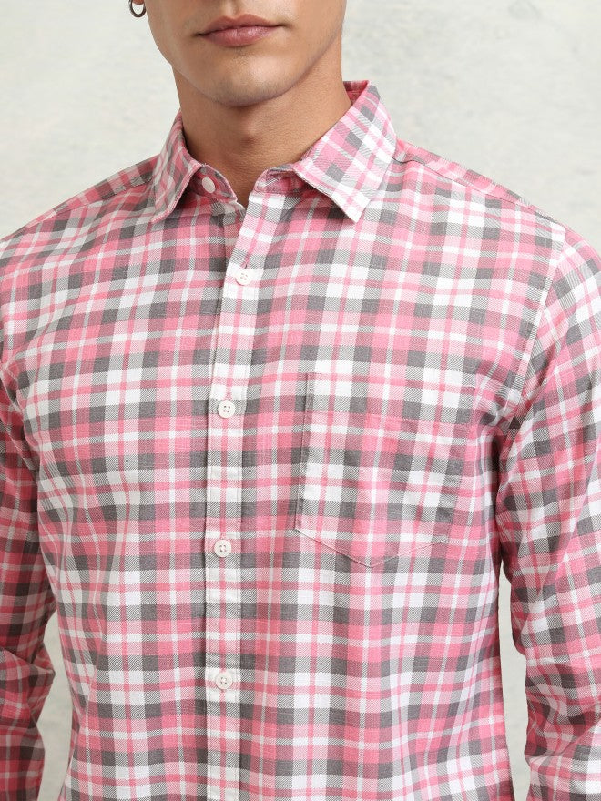 Highlander Men Pink Checked Regular Fit Casual Shirt - Pink - Image 5