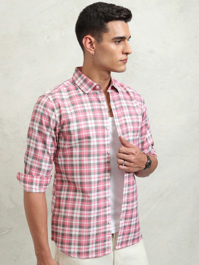 Highlander Men Pink Checked Regular Fit Casual Shirt - Pink - Image 6