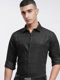 Highlander Men Black Textured Slim Fit Casual Shirt - Black - Image 1