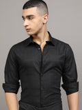 Highlander Men Black Textured Slim Fit Casual Shirt - Black - Image 1