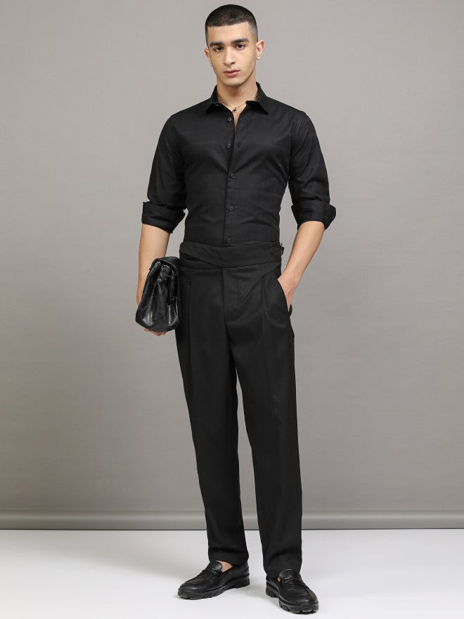 Highlander Men Black Textured Slim Fit Casual Shirt - Black - Image 2