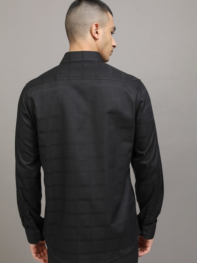 Highlander Men Black Textured Slim Fit Casual Shirt - Black - Image 3