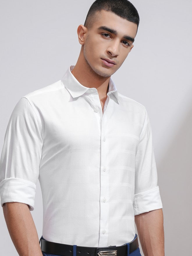 Highlander Men White Textured Slim Fit Casual Shirt - White - Image 1