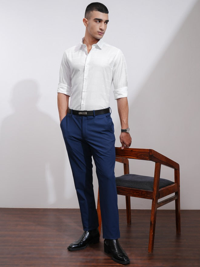 Highlander Men White Textured Slim Fit Casual Shirt - White - Image 2