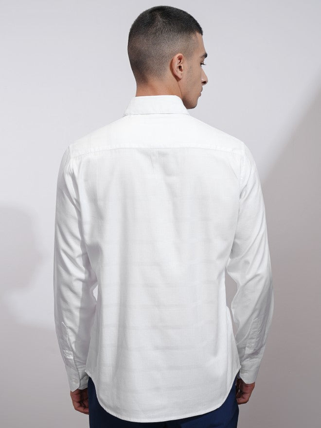 Highlander Men White Textured Slim Fit Casual Shirt - White - Image 3