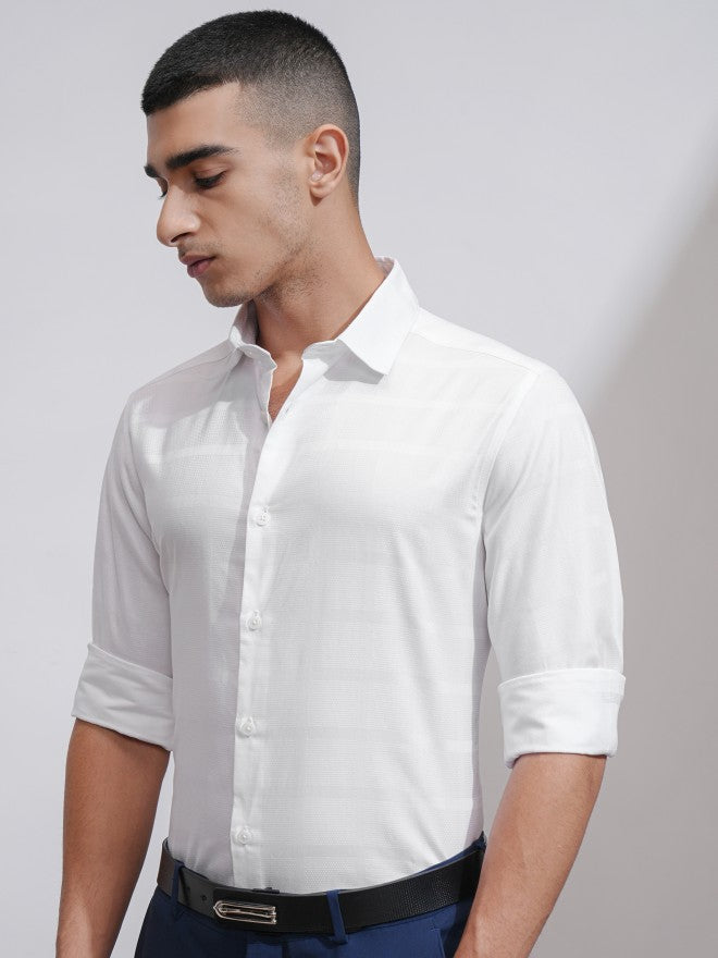 Highlander Men White Textured Slim Fit Casual Shirt - White - Image 4