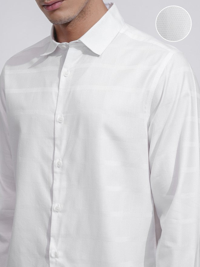 Highlander Men White Textured Slim Fit Casual Shirt - White - Image 5