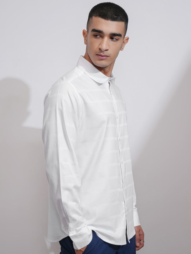 Highlander Men White Textured Slim Fit Casual Shirt - White - Image 6